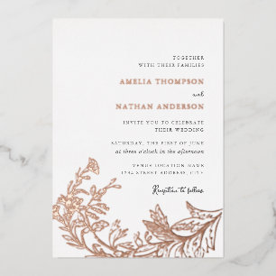 Elegant Vintage Rose Gold Floral Wedding Foil Invitation