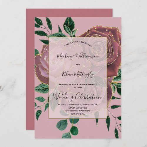 Elegant Vintage Rose Gold Pink Glam Floral Wedding Invitation