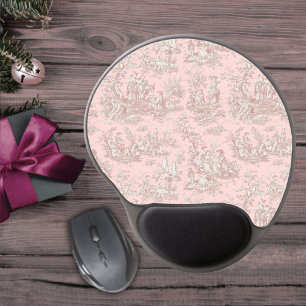 Elegant vintage rose gold toile de jouy gel mouse pad