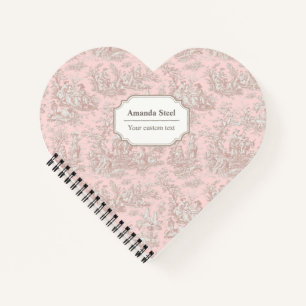Elegant vintage rose gold  toile de jouy heart notebook
