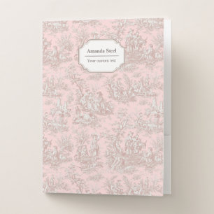 Elegant vintage rose gold toile de jouy pocket folder