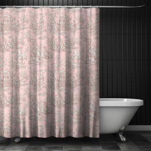 Elegant vintage rose gold toile de jouy shower curtain