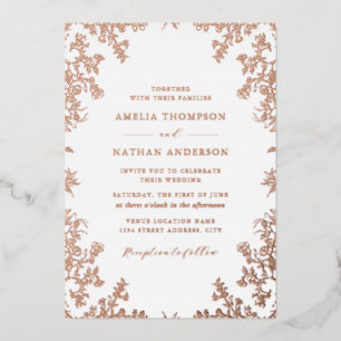 Elegant Vintage Rose Gold Wedding  Foil Invitation