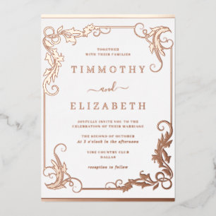 Elegant Vintage Rose Gold Wedding Foil Invitation