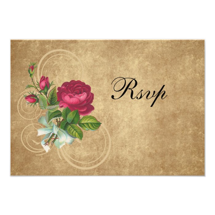 Elegant Vintage Rose, Magenta/Brown Personalized Invitation