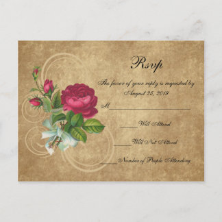 Elegant Vintage Rose, Magenta/Brown Invitation Postcard