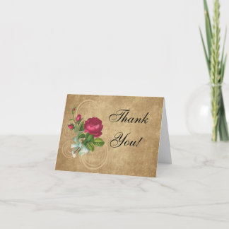 Elegant Vintage Rose, Magenta/Brown Thank You Card