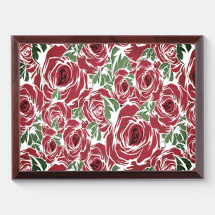 Elegant Vintage Rose Pattern - Red & Green Floral  Award Plaque