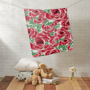Elegant Vintage Rose Pattern - Red & Green Floral Baby Blanket
