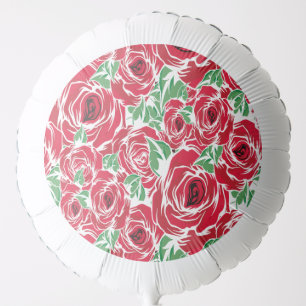 Elegant Vintage Rose Pattern - Red & Green Floral Balloon