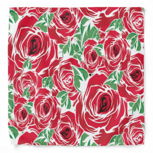 Elegant Vintage Rose Pattern - Red & Green Floral Bandana