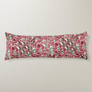 Elegant Vintage Rose Pattern - Red & Green Floral  Body Pillow