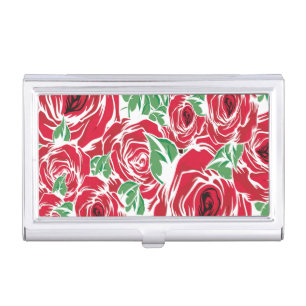 Elegant Vintage Rose Pattern - Red & Green Floral Business Card Case