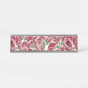 Elegant Vintage Rose Pattern - Red & Green Floral Desk Name Plate