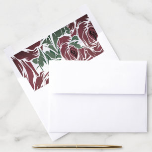 Elegant Vintage Rose Pattern - Red & Green Floral Envelope Liner