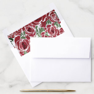 Elegant Vintage Rose Pattern - Red & Green Floral Envelope Liner