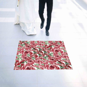 Elegant Vintage Rose Pattern - Red & Green Floral  Floor Decals
