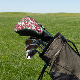 Elegant Vintage Rose Pattern - Red & Green Floral Golf Head Cover