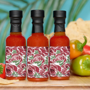 Elegant Vintage Rose Pattern - Red & Green Floral Hot Sauces