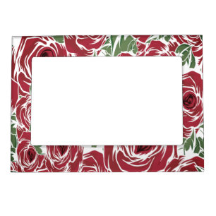 Elegant Vintage Rose Pattern - Red & Green Floral Magnetic Frame