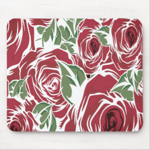 Elegant Vintage Rose Pattern - Red & Green Floral Mouse Pad