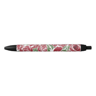Elegant Vintage Rose Pattern - Red & Green Floral  Pen