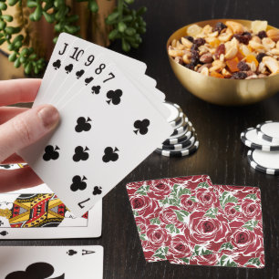 Elegant Vintage Rose Pattern - Red & Green Floral Poker Cards