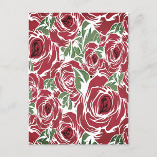 Elegant Vintage Rose Pattern - Red & Green Floral Postcard