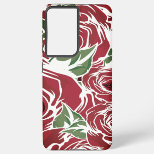 Elegant Vintage Rose Pattern - Red & Green Floral Samsung Galaxy S21 Ultra Case