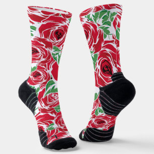 Elegant Vintage Rose Pattern - Red & Green Floral Socks