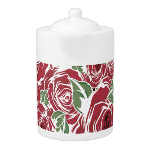 Elegant Vintage Rose Pattern - Red & Green Floral Teapot