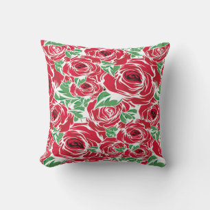 Elegant Vintage Rose Pattern - Red & Green Floral Throw Pillow