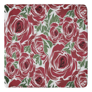 Elegant Vintage Rose Pattern - Red & Green Floral Trivet