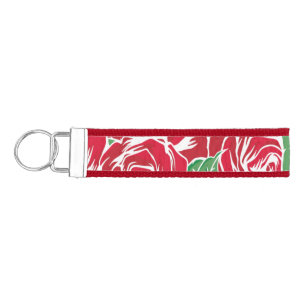 Elegant Vintage Rose Pattern - Red & Green Floral Wrist Keychain