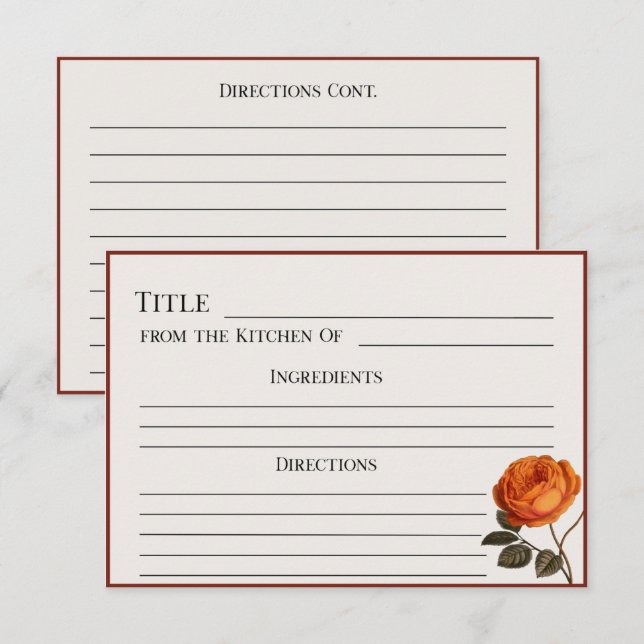 Elegant Vintage Rose Recipe Card–Printable Floral (Front/Back)