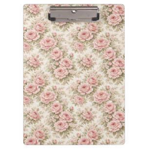 Elegant Vintage Rose Seamless Floral Pattern Clipboard