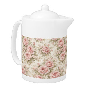 Elegant Vintage Rose Seamless Floral Pattern Teapot