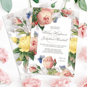 Elegant Vintage Rose Spring Wedding Floral Invitation by BridalSuite at Zazzle