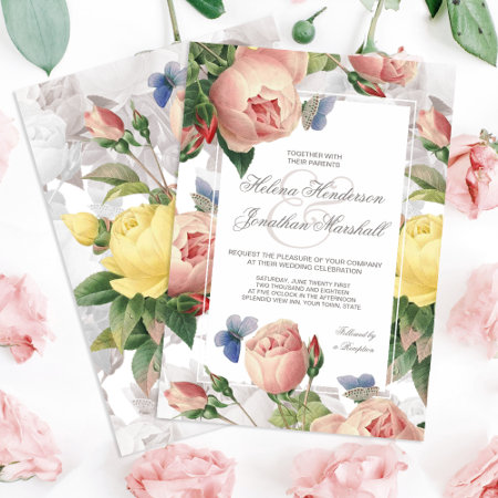Elegant Vintage Rose Spring Wedding Floral Invitation