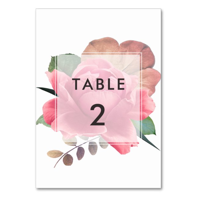 Elegant vintage rose table number (Front)
