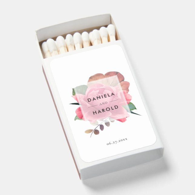 Elegant vintage rose wedding favors matchboxes (Front Open)