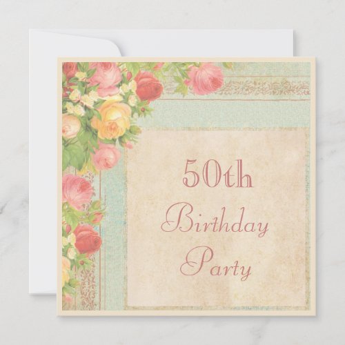 Elegant Vintage Roses 50th Birthday Party Invitation