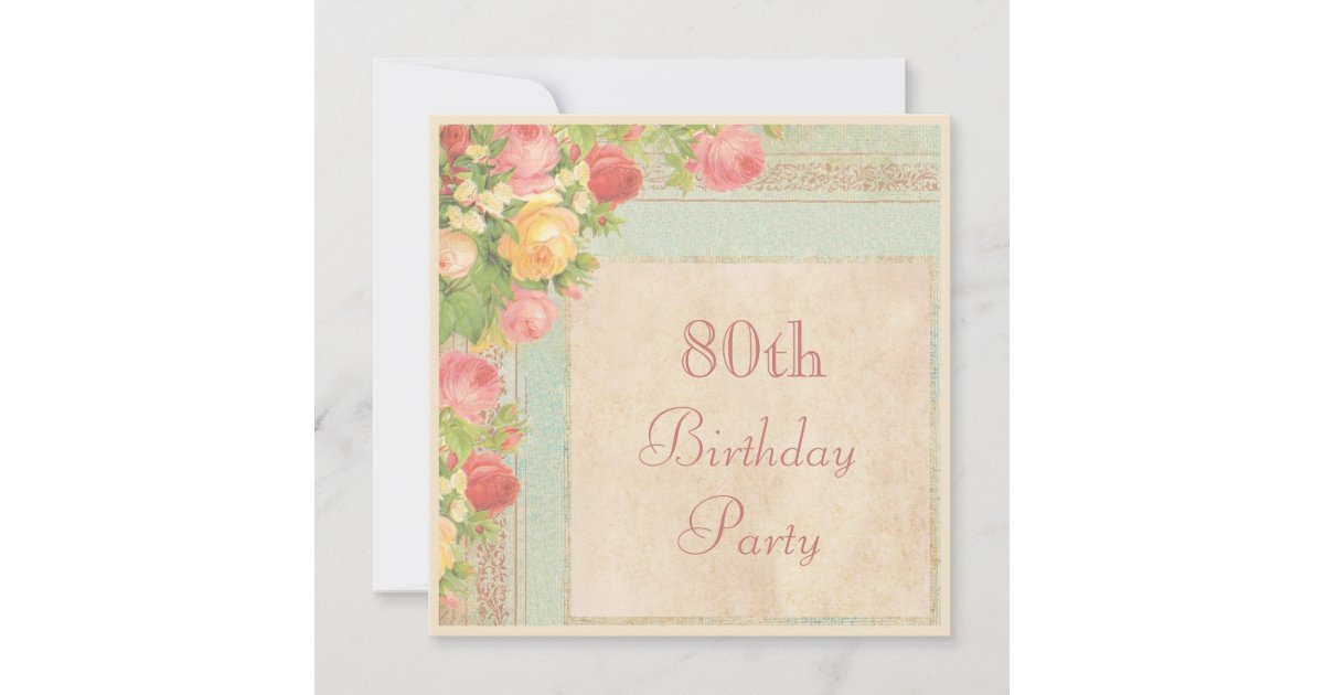Elegant Vintage Roses 80th Birthday Party Invitation | Zazzle