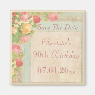 Elegant Vintage Roses 90th Birthday Save The Date Magnet