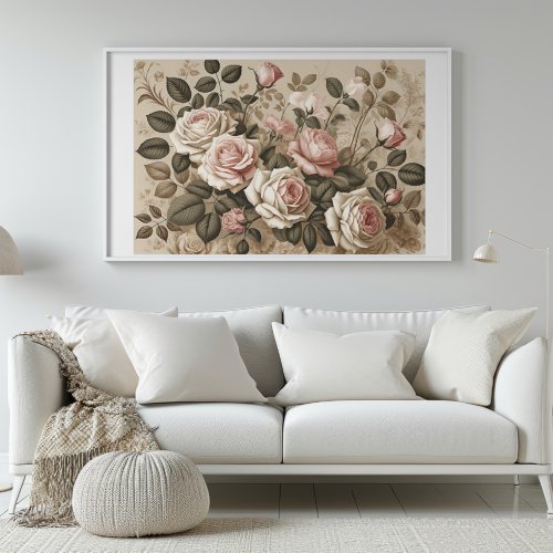 Elegant Vintage Roses Botanical Art Print Poster