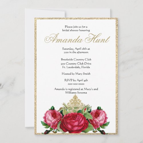 Elegant Vintage Roses Bridal Shower Invitation
