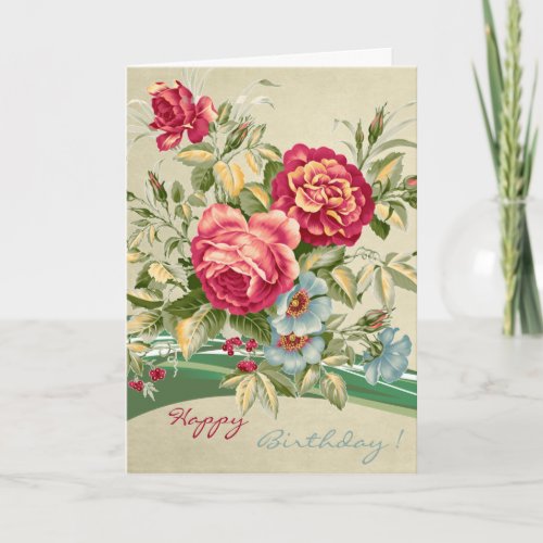 Elegant Vintage Roses Floral Birthday Card