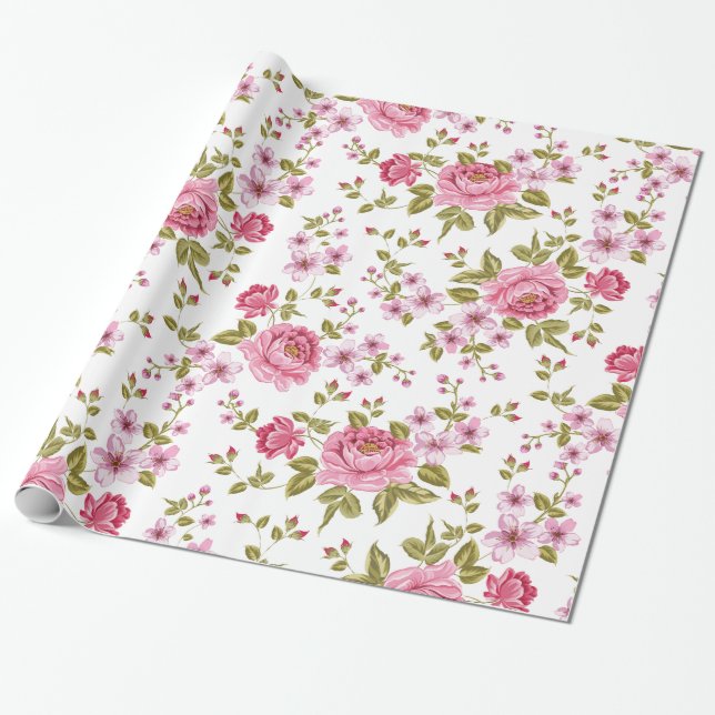 Elegant vintage roses floral design wrapping paper (Unrolled)
