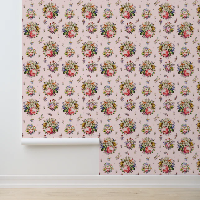 Elegant Vintage Roses Floral Pattern on Pink Wallpaper | Zazzle