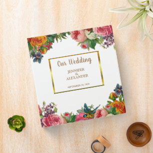 Elegant Vintage roses flowers custom wedding photo 3 Ring Binder